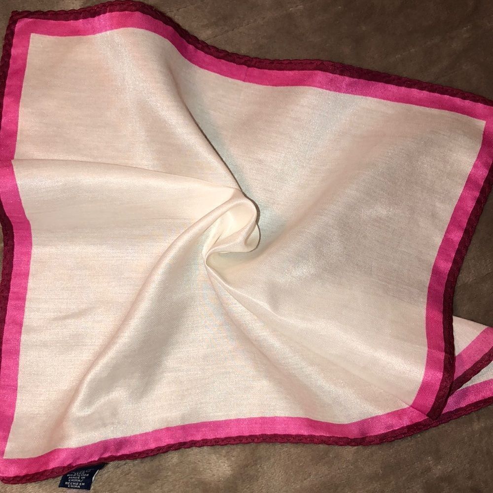 Shimmery White Fuchsia Pink Burgundy Border Cotton/Silk Blend Pocket Square - Picture 5 of 9